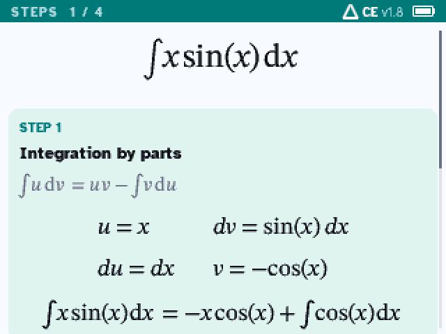 Steps for the integral of x sin x: integration by parts