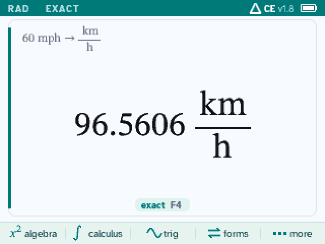60 miles per hour converted to 96.5606 kilometers per hour